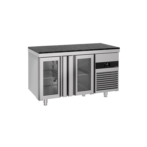 Kylmäpöytä PREMIUM – 1400 x 700 mm – 2 lasiovea – graniittityötaso mukana