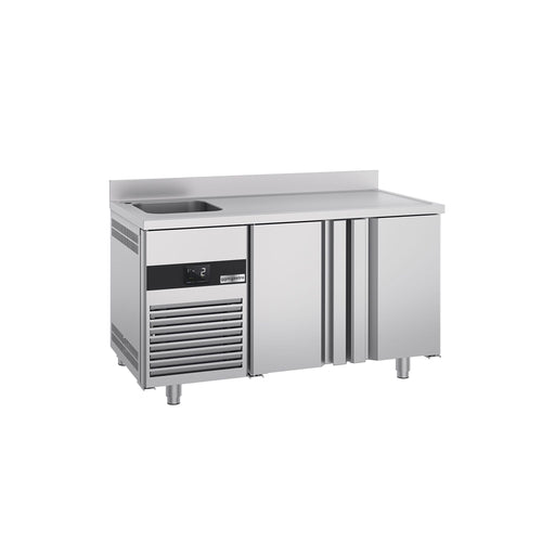 Commercial Counter Fridge PREMIUM - 1430x700mm - with 2 doors - with sink left - with upstand - capacity 270 litres