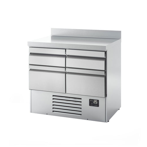 Kylmäpöytä PREMIUM PLUS - 978x700 mm - 230 l - 4 laatikkoa - Takakoroke