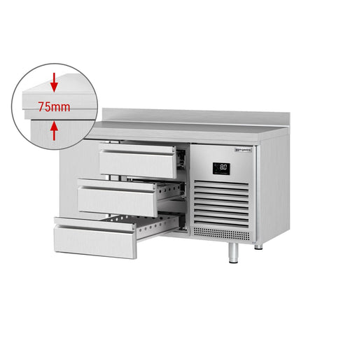 Kylmäpöytä PREMIUM PLUS - 1468x600 mm - 250 l - 1 ovea - 3 laatikkoa - Takakoroke