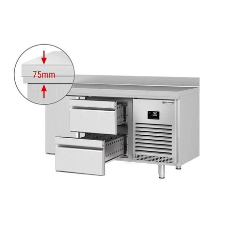 Kylmäpöytä PREMIUM PLUS - 1468x700 mm - 305 l - 1 ovea - 2 laatikkoa - Takakoroke