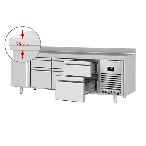 Kylmäpöytä PREMIUM PLUS - 2452x600 mm - 510 l - 1 ovea - 6 laatikkoa - Takakoroke