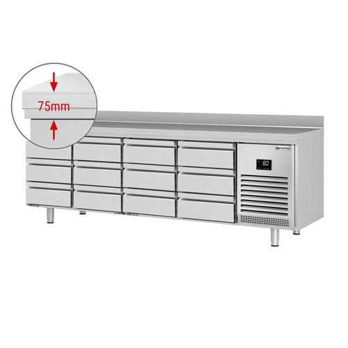 Kylmäpöytä PREMIUM PLUS - 2452x600 mm - 510 l - 12 laatikkoa - Takakoroke