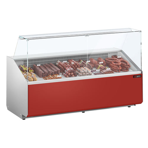 Kylmätiski - 2506x979 mm - 512 l - Väri punainen - Etupaneeli punainen - 4 ovea - etulasi Suora