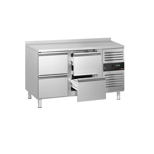 Commercial Counter Fridge ECO - 1360x700mm - with 4 drawers - with upstand - capacity 205 litres