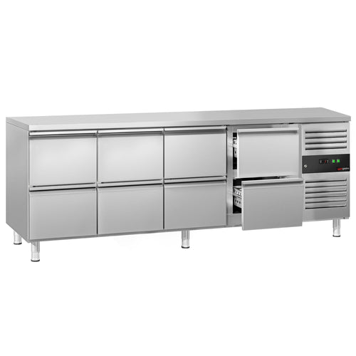 Commercial Counter Fridge ECO - 2230x700mm - with 8 drawers - capacity 553 litres