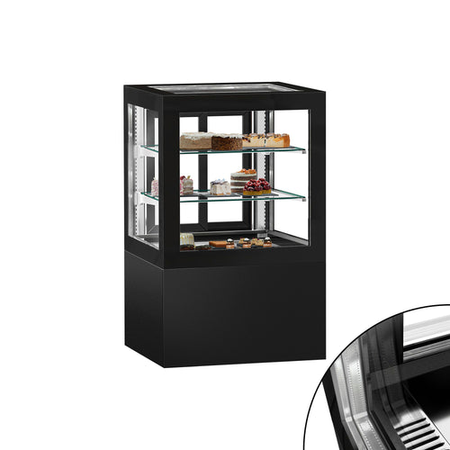 Kakkuvitriini - käyttöön: leivonnaisille - 370 l - 810 mm - kaksinkertainen lasi - 2 hyllyä - musta