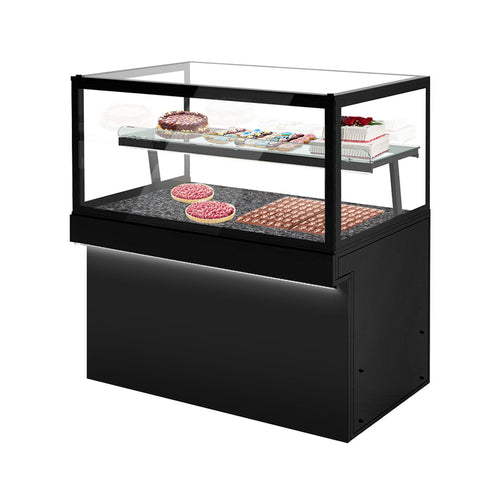 Patisserie Counter TORONTO - 1500x800mm - double glazing - granite worktop - black front - with 2 shelves