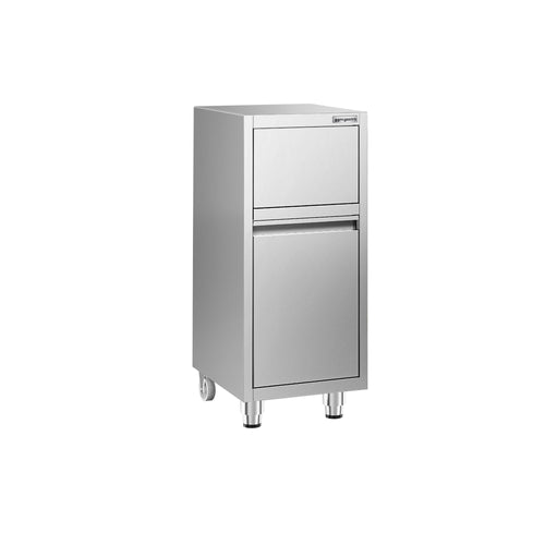 Roska-astia - heilurikansi; pyörillä - 400x500x940 mm - varusteena pyörät (2), jalat (2), pehmeästi sulkeutuva kansi - ruostumaton teräs (AISI 430)