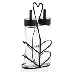 Cruet Set - 2-piece - Stainless steel stand - Glass - oil & vinegar - Height: 250mm - with removable lids