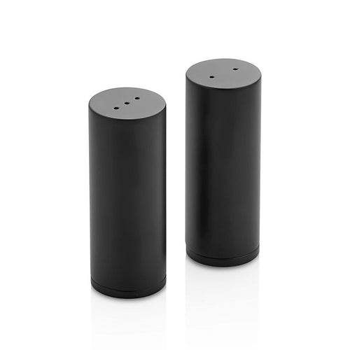 Salt and Pepper Cruet Set and Stand - 3-piece - salt & pepper; toothpicks - Stainless steel stand - Height: 200mm - Glass & Stainless steel - Black