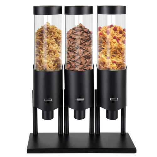 Commercial Cereal Dispenser - triple - Lever Dispense - 3 Plastic Containers - Black
