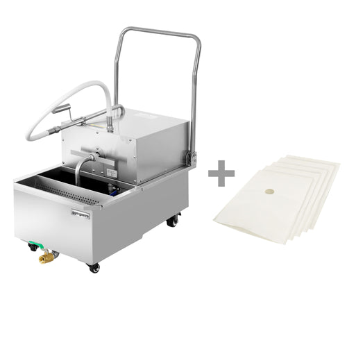 Öljynsuodatinlaitteisto - 550 W; 230 V; 50 Hz; 48 l/min; 510x850 mm; 965 mm korkeus; tyhjennyshana - ruostumaton teräs; rullilla - sis. 5 suodatinta