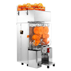 Automaattinen appelsiinimehustin - 200 W - 20 appelsiinia/min - ominaisuuksilla: automaattinen hedelmänsyöttö & max. Ø 40–90 mm - ruostumaton teräs