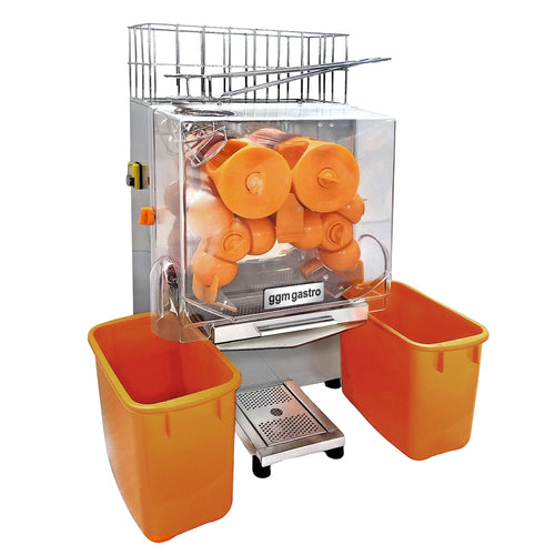 Automaattinen appelsiinimehustin - 120 W - 20 appelsiinia/min - ominaisuuksilla: automaattinen hedelmänsyöttö, max. Ø 40–80 mm - ruostumaton teräs