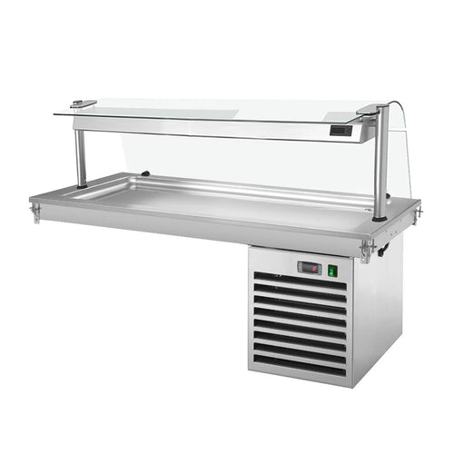 Upotettava kylmälevy - 1500 mm - +2–+8 °C - 4 x GN 1/1 - 450 W - lasisuojalla