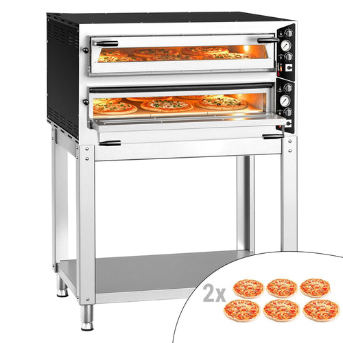 Sähköinen pizzauuni (samottikivipohja) - 1340x900 mm - 6+6 x Ø 35 cm (Leveä) - enintään 450 °C - Manuaalinen - sis. alarunko