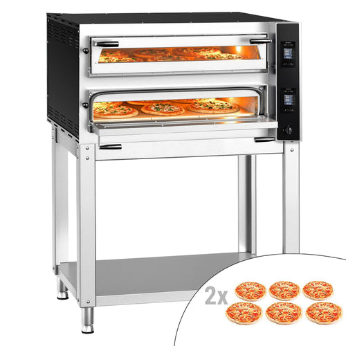 Sähköinen pizzauuni (täyssamotti) - 1340x900 mm - 6+6 x Ø 35 cm (Leveä) - enintään 400 °C - Digitaalinen - sis. alarunko