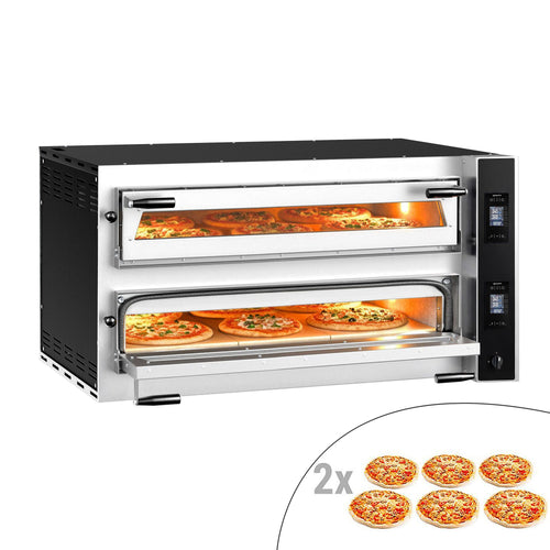 Sähköinen pizzauuni (samottikivipohja) - 1340x900 mm - 6+6 x Ø 35 cm (Leveä) - enintään 400 °C - Digitaalinen