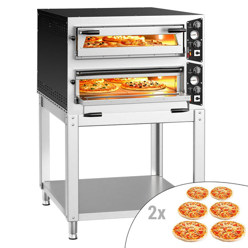 Electric Deck Pizza Oven - Twin Deck - Refractory Stone Deck - 6+6 x Ø 35cm (13.8") - Mechanical Controls - up to 450°C - incl. Base frame
