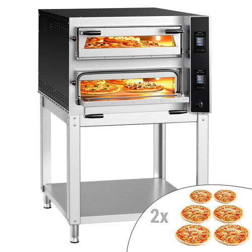 Sähköinen pizzauuni (täyssamotti) - 1270x990 mm - 6+6 x Ø 35 cm (Syvä) - enintään 400 °C - Digitaalinen - sis. alarunko