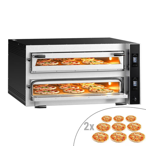 Sähköinen pizzauuni (samottikivipohja) - 1270x1340 mm - 9+9 x Ø 35 cm (Leveä) - enintään 400 °C - Digitaalinen
