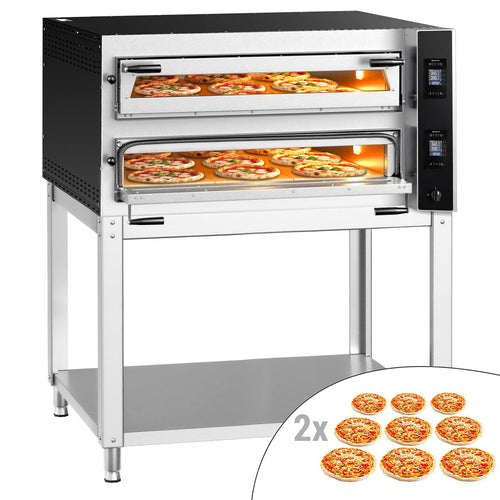 Electric Deck Pizza Oven - Twin Deck - Refractory Stone Deck - 9+9 x Ø 35cm (13.8") - Digital Controls - incl. Base frame