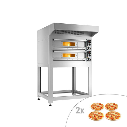 Sähköinen pizzauuni (samottikivipohja) - 4+4 x Ø 33 cm - 1210x990 mm - enintään 400 °C - Manuaalinen - sis. huppu ja alarunko