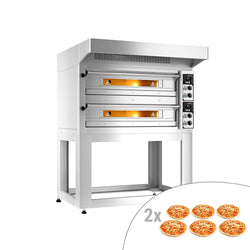 Sähköinen pizzauuni (samottikivipohja) - 1210x1420 mm - 6+6 x Ø 33 cm - enintään 400 °C - Manuaalinen - sis. haube ja alarunko