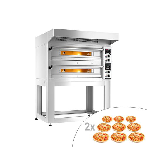 Sähköinen pizzauuni (samottikivipohja) - 1670x1420 mm - 9+9 x Ø 33 cm - enintään 400 °C - Manuaalinen - sis. haube ja alarunko