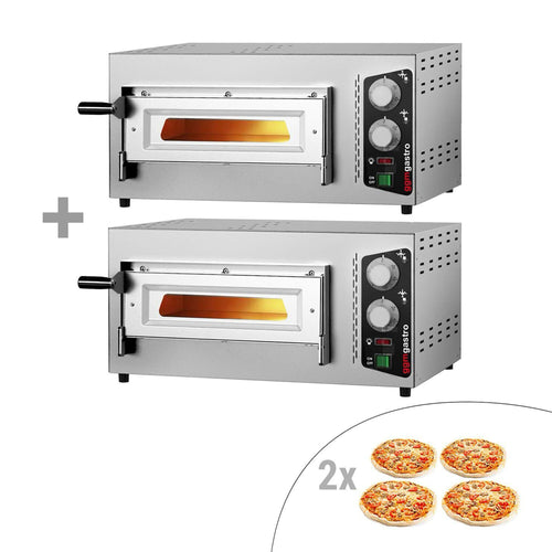 (2 kpl) Sähköinen pizzauuni (samottikivipohja) - 4 x Ø 24 cm - enintään 450 °C - Manuaalinen - pinottava