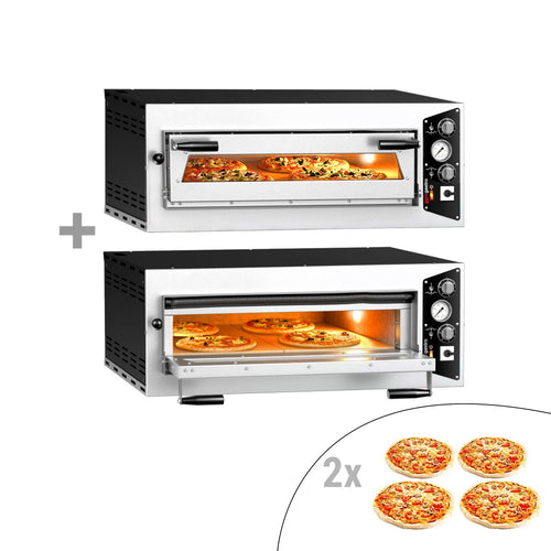 (2 kpl) Sähköinen pizzauuni (samottikivipohja) - 990x895 mm - 4 x Ø 35 cm - enintään 450 °C - Manuaalinen - pinottava