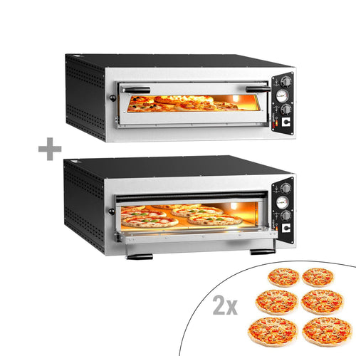 (2 kpl) Sähköinen pizzauuni (samottikivipohja) - 1270x990 mm - 6 x Ø 35 cm - enintään 450 °C - Manuaalinen - pinottava