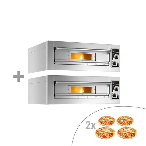(2 kpl) Sähköinen pizzauuni (samottikivipohja) - 990x990 mm - 4 x Ø 33 cm - enintään 400 °C - Manuaalinen
