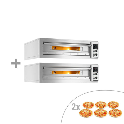(2 kpl) Sähköinen pizzauuni (samottikivipohja) - 1420x1030 mm - 6+6 x Ø 33 cm - enintään 400 °C - Manuaalinen