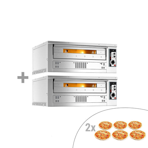 (2 kpl) Kaasukäyttöinen pizzauuni (samottikivipohja) - 1180x1450 mm - 6+6 x Ø 33 cm - enintään 400 °C - Manuaalinen