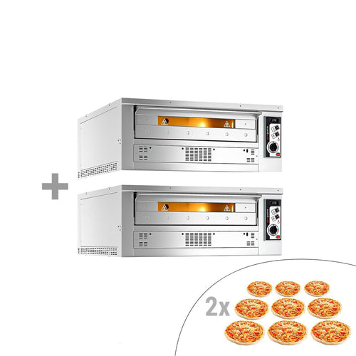 (2 kpl) Kaasukäyttöinen pizzauuni (samottikivipohja) - 1530x1450 mm - 9+9 x Ø 33 cm - enintään 400 °C - Manuaalinen