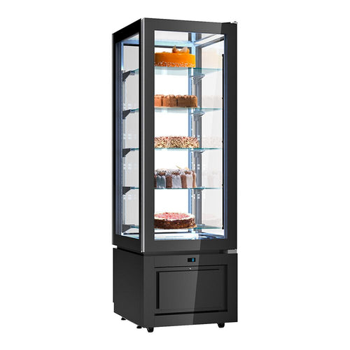 4-sivuinen kylmävitriini / Panoramakylmävitriini - 324 l - 600 mm - 1 lasiovi - 5 hyllyä - LED-valaistus - musta