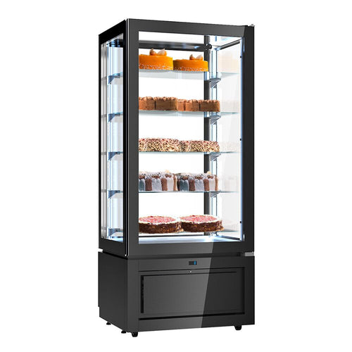 4-sivuinen kylmävitriini / Panoramakylmävitriini - 457 l - 805 mm - 1 lasiovi - 5 hyllyä - LED-valaistus - musta
