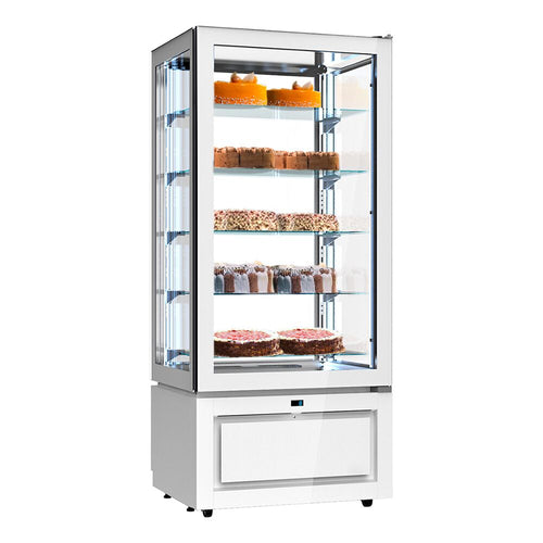 4-sivuinen kylmävitriini / Panoramakylmävitriini - 457 l - 805 mm - 1 lasiovi - 5 hyllyä - LED-valaistus - valkoinen