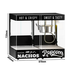 Popcornkone - nacho-lämpökaappi - 1,31 kW - 5 kg/h - varustettu: 1 kattila - musta