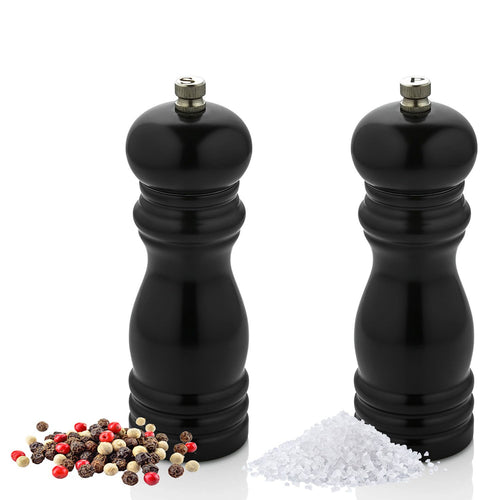 (12 pcs) Salt & Pepper Mills PREMIUM - Wood - Height: 140mm - Black