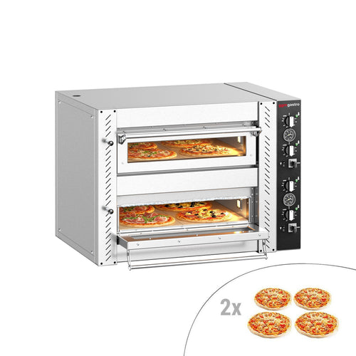 Sähköinen pizzauuni (samottikivipohja) - 910x750 mm - 4+4 x Ø 24 cm - enintään 450 °C - Manuaalinen - sis. sisävalo
