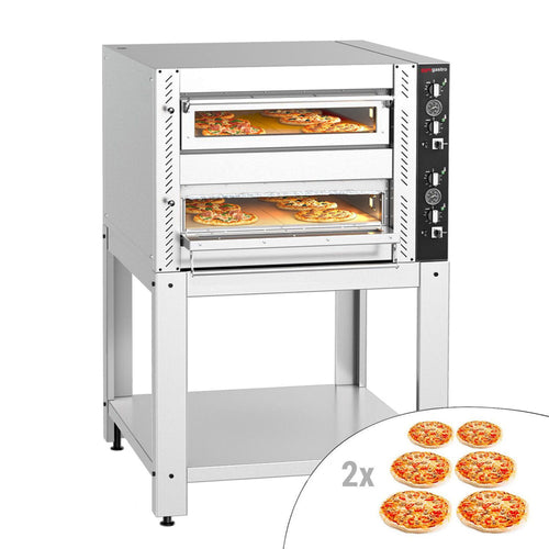 Sähköinen pizzauuni (samottikivipohja) - 1150x1010 mm - 6+6 x Ø 30 cm (Syvä) - enintään 450 °C - Manuaalinen - sis. alarunko
