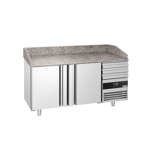 Commercial Pizza Prep Counter - Granite Top PREMIUM - 1600x800mm - with 2 doors & 3 drawers