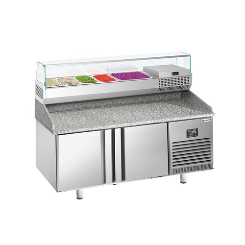 Pizzakylmäpöytä PREMIUM PLUS - 1738x800 mm - 2 ovea - sis. kylmävitriini - 6 x GN 1/3 -astiaa