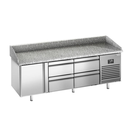 Pizzakylmäpöytä PREMIUM PLUS - 1980x700 mm - 1 ovea & 4 vetolaatikkoa - 460 l