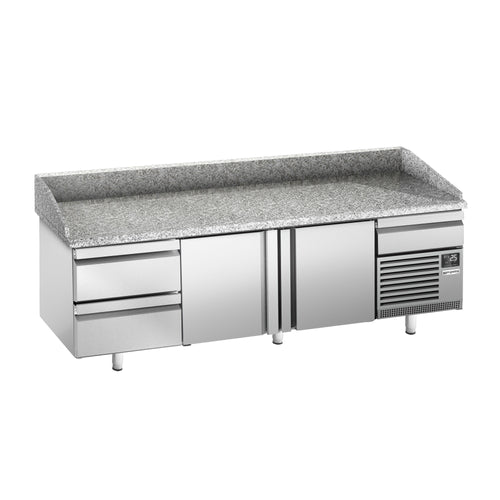 Pizzakylmäpöytä PREMIUM PLUS - 2305x800 mm - 2 ovea & 2 vetolaatikkoa