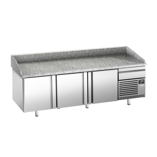 Pizzakylmäpöytä PREMIUM PLUS - 2305x800 mm - 3 ovea & 1 vetolaatikkoa - 700 l