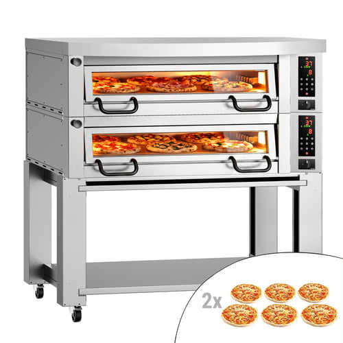 Sähköinen pizzauuni Power (samottikivipohja) - 6+6 x Ø 34 cm - enintään 450 °C - Digitaalinen - sis. huppu, alarunko ja pyörät